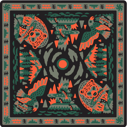 The Midnight Sun Bandana by Bandits Bandanas features original artwork by Brett Stenson and is available as a limited run design first created as an REI exclusive. Made from GOTS-certified organic cotton and produced in a Fair Trade Certified facility, this soft 21" x 21" bandana is a versatile accessory for hair, neck, and bag styling. Each purchase supports impact, with 10% of proceeds going to Alaska Wildlife Rescue (AWR).
