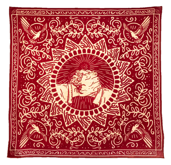 The Good Fight Bandana by Bandits Bandanas features original artwork by Estudio Miopia and is crafted from GOTS-certified, sustainably sourced organic cotton. Fair Trade Certified and ultra-soft, this 21" × 21" bandana is designed for everyday wear—styled at the neck, in the hair, or tied to a favorite bag. Each purchase gives back, with 10% of proceeds supporting Instituto Luisa Mell, making it a meaningful, artist-driven accessory with heart.
