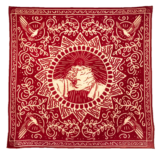 The Good Fight Bandana by Bandits Bandanas features original artwork by Estudio Miopia and is crafted from GOTS-certified, sustainably sourced organic cotton. Fair Trade Certified and ultra-soft, this 21" × 21" bandana is designed for everyday wear—styled at the neck, in the hair, or tied to a favorite bag. Each purchase gives back, with 10% of proceeds supporting Instituto Luisa Mell, making it a meaningful, artist-driven accessory with heart.