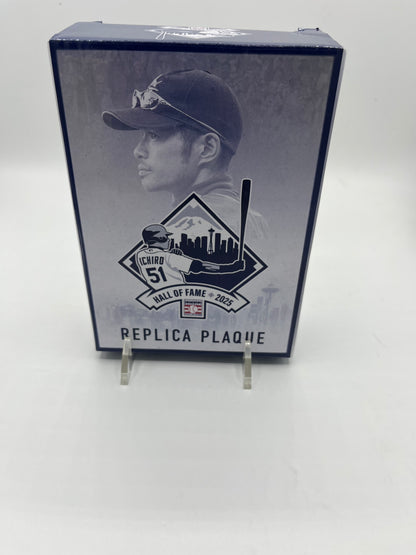 Ichiro Suzuki Hall of Fame 2025 replica plaque with a classic bronze-look finish, produced by BDA Sports for Seattle Mariners fans and collectors.