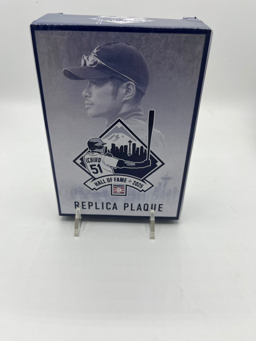 Ichiro Suzuki Hall of Fame 2025 replica plaque with a classic bronze-look finish, produced by BDA Sports for Seattle Mariners fans and collectors.