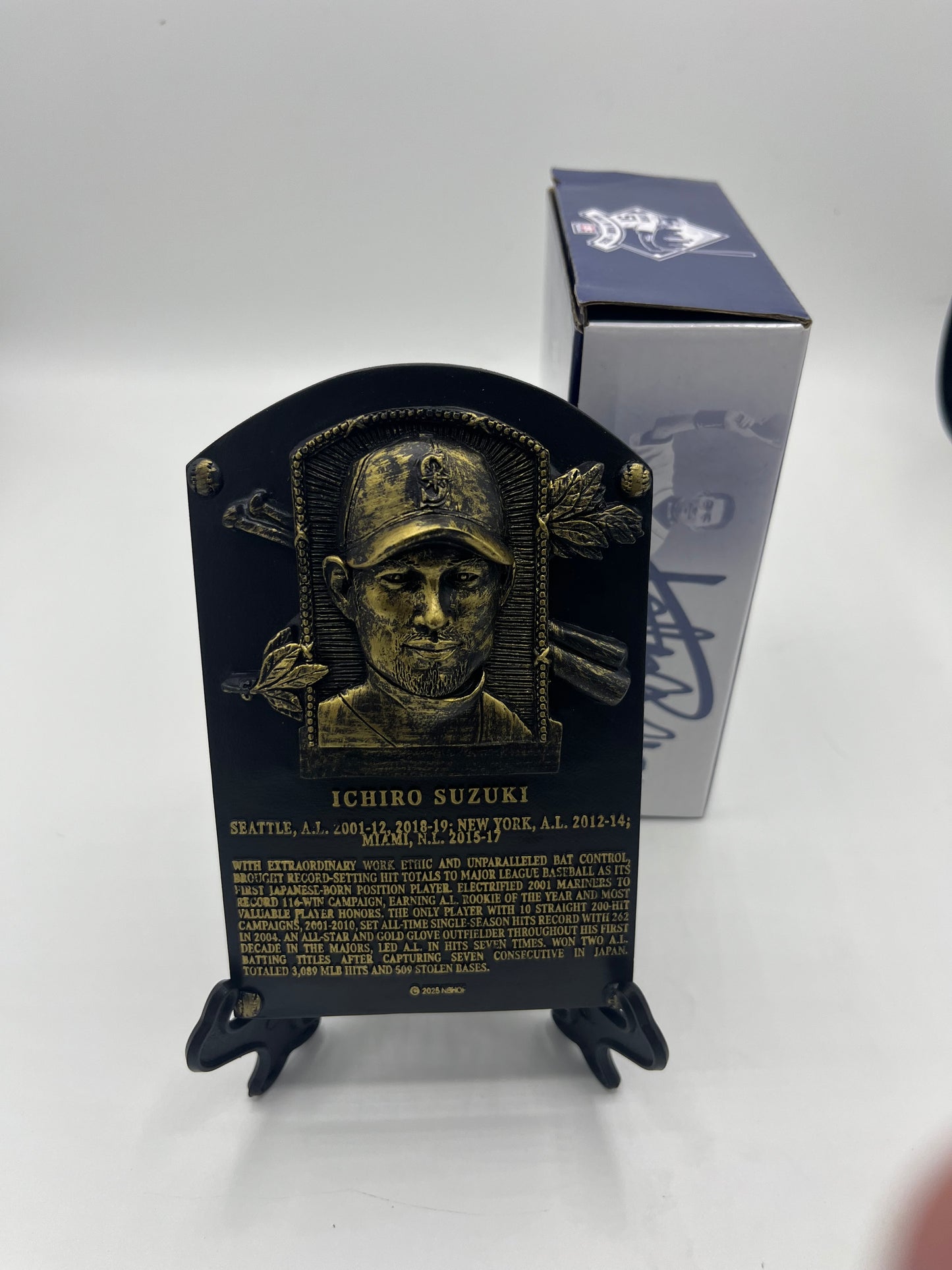 Ichiro Suzuki Hall of Fame 2025 replica plaque with a classic bronze-look finish, produced by BDA Sports for Seattle Mariners fans and collectors.