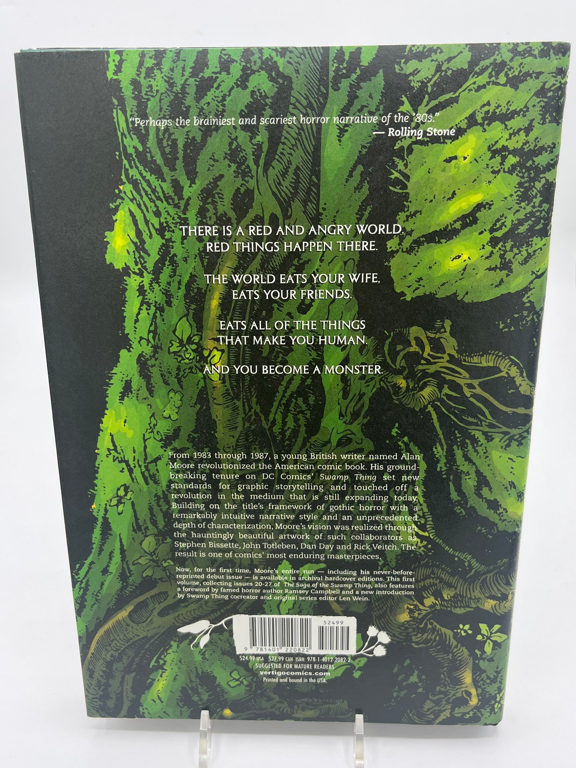 Preowned Like New hardcover edition of Saga of the Swamp Thing, Book One from Vertigo, featuring art by Stephen R. Bissette and John Totleben, with early issues written by Alan Moore. This collectible hardcover is a foundational horror graphic novel, perfect for fans of Vertigo comics, dark fantasy, and influential comic book storytelling.