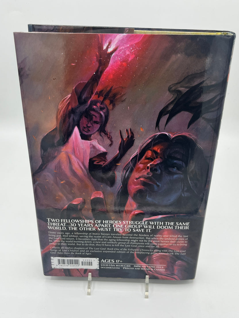 Preowned Very Good hardcover edition of The Last God: Book I of the Fellspyre Chronicles (DC Black Label), a dark fantasy graphic novel by Phillip Kennedy Johnson with stunning art by Riccardo Federici. This collectible hardcover with dust jacket includes the complete Book I story (issues #1–12) and is perfect for fans of epic fantasy, horror-tinged worldbuilding, and premium graphic novel editions.