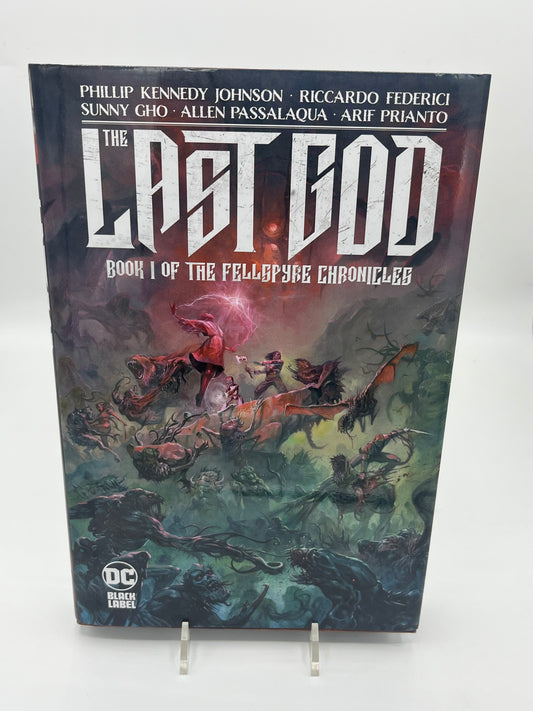 Preowned Very Good hardcover edition of The Last God: Book I of the Fellspyre Chronicles (DC Black Label), a dark fantasy graphic novel by Phillip Kennedy Johnson with stunning art by Riccardo Federici. This collectible hardcover with dust jacket includes the complete Book I story (issues #1–12) and is perfect for fans of epic fantasy, horror-tinged worldbuilding, and premium graphic novel editions.