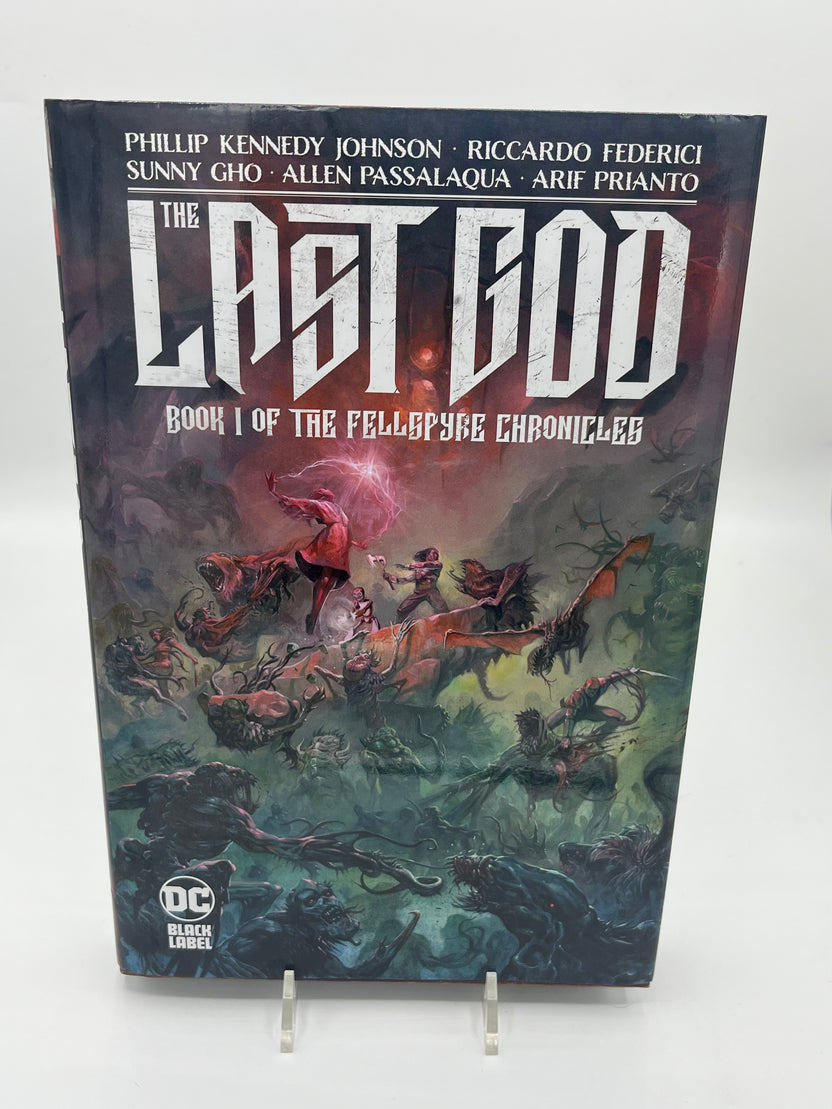Preowned Very Good hardcover edition of The Last God: Book I of the Fellspyre Chronicles (DC Black Label), a dark fantasy graphic novel by Phillip Kennedy Johnson with stunning art by Riccardo Federici. This collectible hardcover with dust jacket includes the complete Book I story (issues #1–12) and is perfect for fans of epic fantasy, horror-tinged worldbuilding, and premium graphic novel editions.