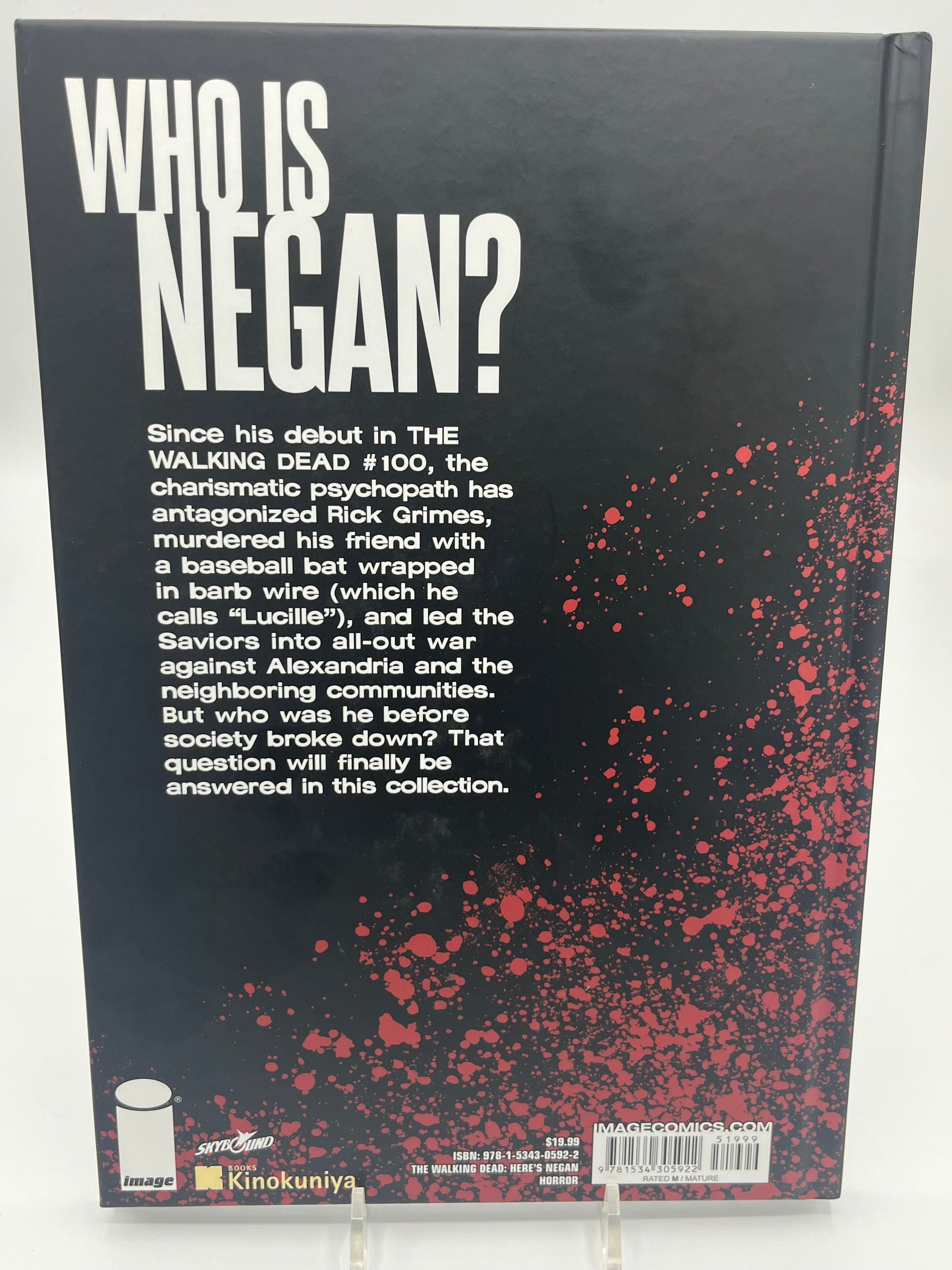 Preowned Like New hardcover edition of The Walking Dead: Here’s Negan! by Robert Kirkman with art by Charlie Adlard (Image Comics). This collectible graphic novel explores Negan’s backstory and is perfect for fans of The Walking Dead comics, horror graphic novels, and character-driven origin stories.