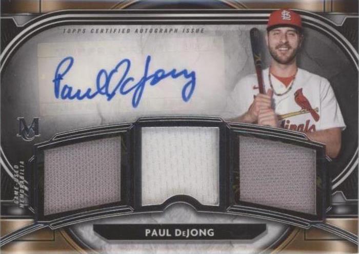 Topps 2021 Museum Collection Paul DeJong Triple Relic Auto SPTRA-PD/199