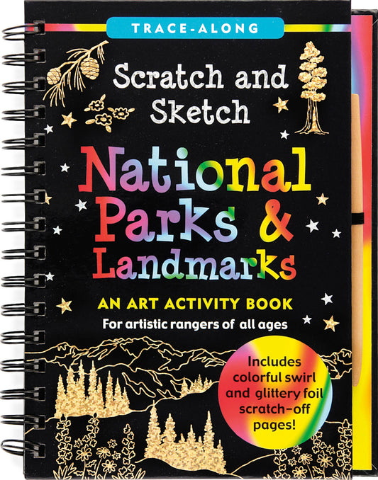 national parks scratch book, kids travel activity book, scratch art for kids, learn about US landmarks, hands-on national parks guide, educational art book, national parks for young explorers, scratch and sketch USA, interactive national park book, creative kids gift, junior ranger activities, adventure art book for kids, tracing book with stylus, national park craft book