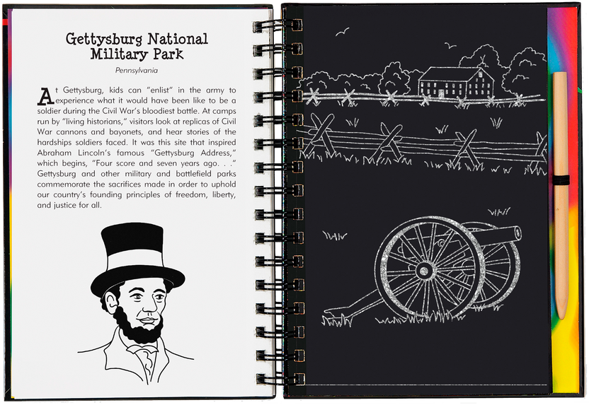 national parks scratch book, kids travel activity book, scratch art for kids, learn about US landmarks, hands-on national parks guide, educational art book, national parks for young explorers, scratch and sketch USA, interactive national park book, creative kids gift, junior ranger activities, adventure art book for kids, tracing book with stylus, national park craft book