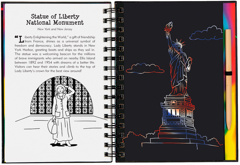 national parks scratch book, kids travel activity book, scratch art for kids, learn about US landmarks, hands-on national parks guide, educational art book, national parks for young explorers, scratch and sketch USA, interactive national park book, creative kids gift, junior ranger activities, adventure art book for kids, tracing book with stylus, national park craft book