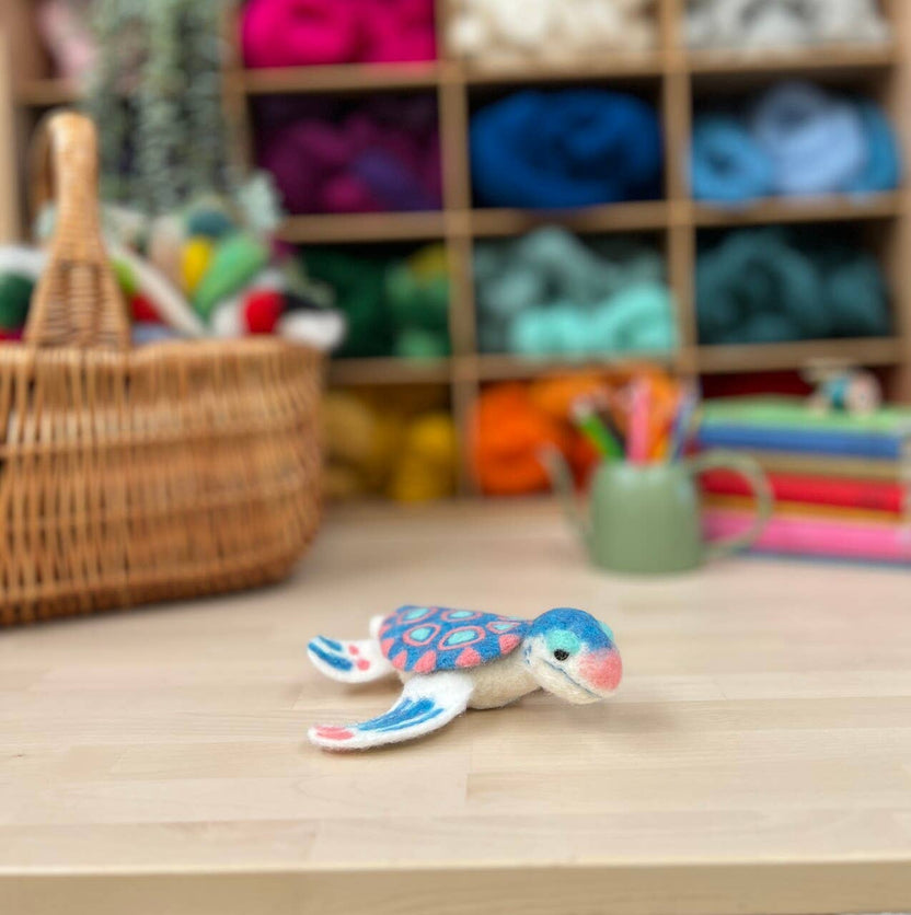 sea turtle needle felting kit, beginner felting project, crafty kit company turtle kit, ocean animal felting kit, needle felting for beginners, wool turtle craft kit, sea life felting kit, diy felt animal kit, sustainable craft kit, handmade turtle project, uk needle felting kit, scottish craft kits, kids felting kit age 10+, eco-friendly craft project, colorful needle felt turtle