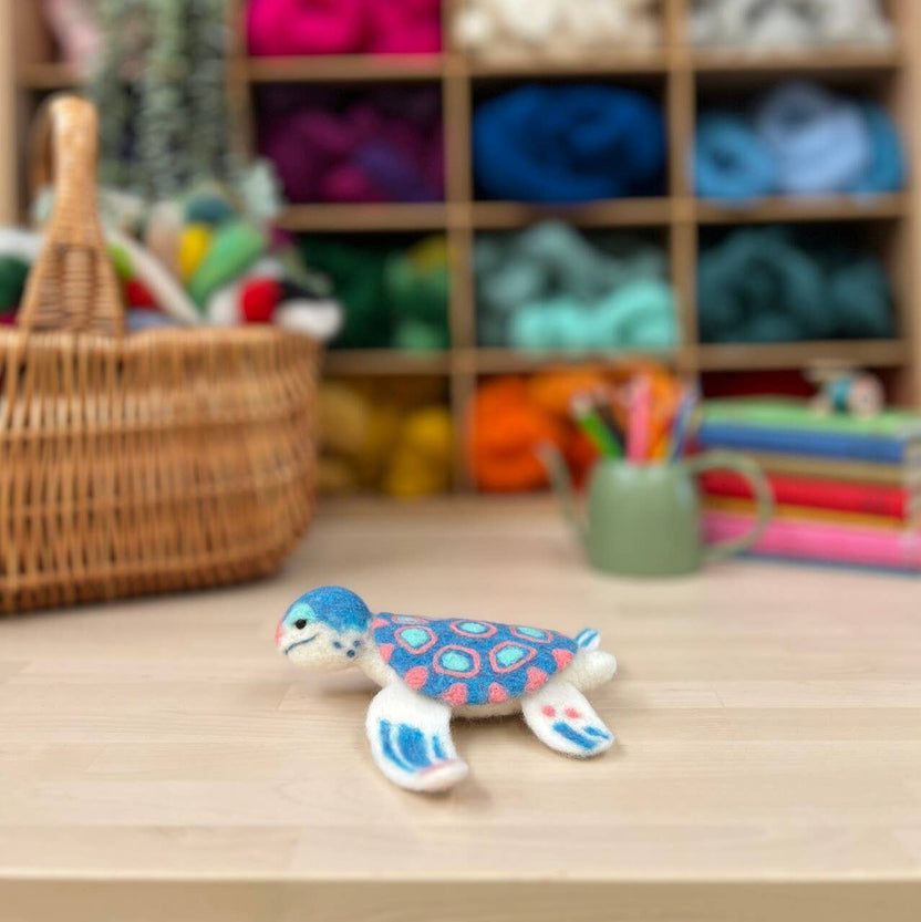 sea turtle needle felting kit, beginner felting project, crafty kit company turtle kit, ocean animal felting kit, needle felting for beginners, wool turtle craft kit, sea life felting kit, diy felt animal kit, sustainable craft kit, handmade turtle project, uk needle felting kit, scottish craft kits, kids felting kit age 10+, eco-friendly craft project, colorful needle felt turtle