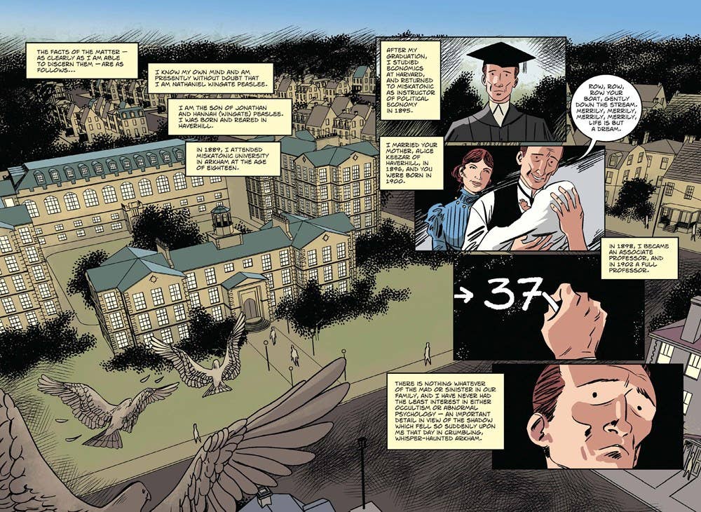 Shadow Out of Time graphic novel, H.P. Lovecraft comic adaptation, INJ Culbard illustrated Lovecraft, cosmic horror graphic novel, Great Race of Yith story, Microcosm Publishing book, science fiction horror comic, eldritch graphic novel adaptation, Astounding Stories Lovecraft, Rogue & Rye graphic novels.