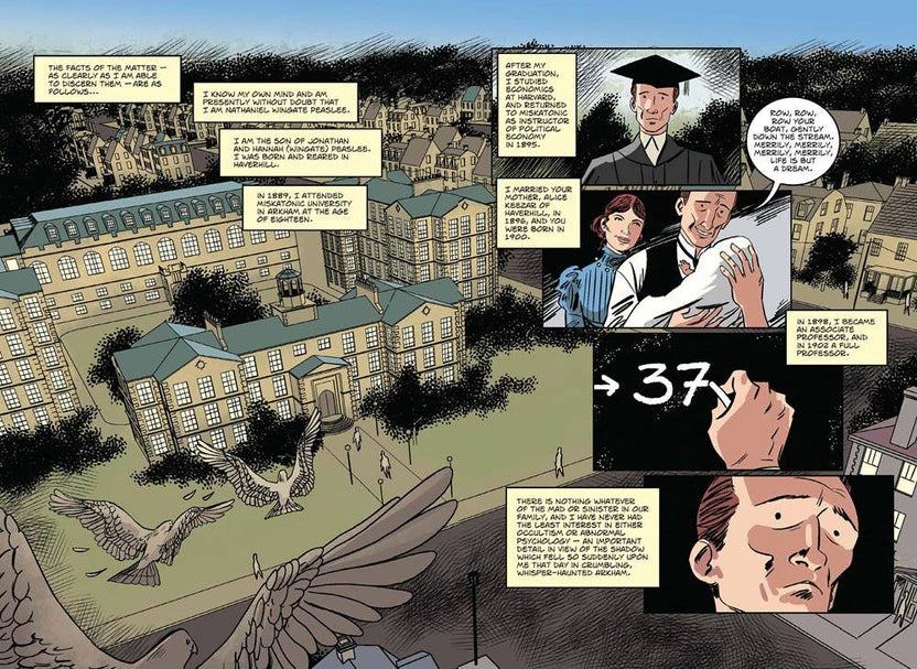 Shadow Out of Time graphic novel, H.P. Lovecraft comic adaptation, INJ Culbard illustrated Lovecraft, cosmic horror graphic novel, Great Race of Yith story, Microcosm Publishing book, science fiction horror comic, eldritch graphic novel adaptation, Astounding Stories Lovecraft, Rogue & Rye graphic novels.