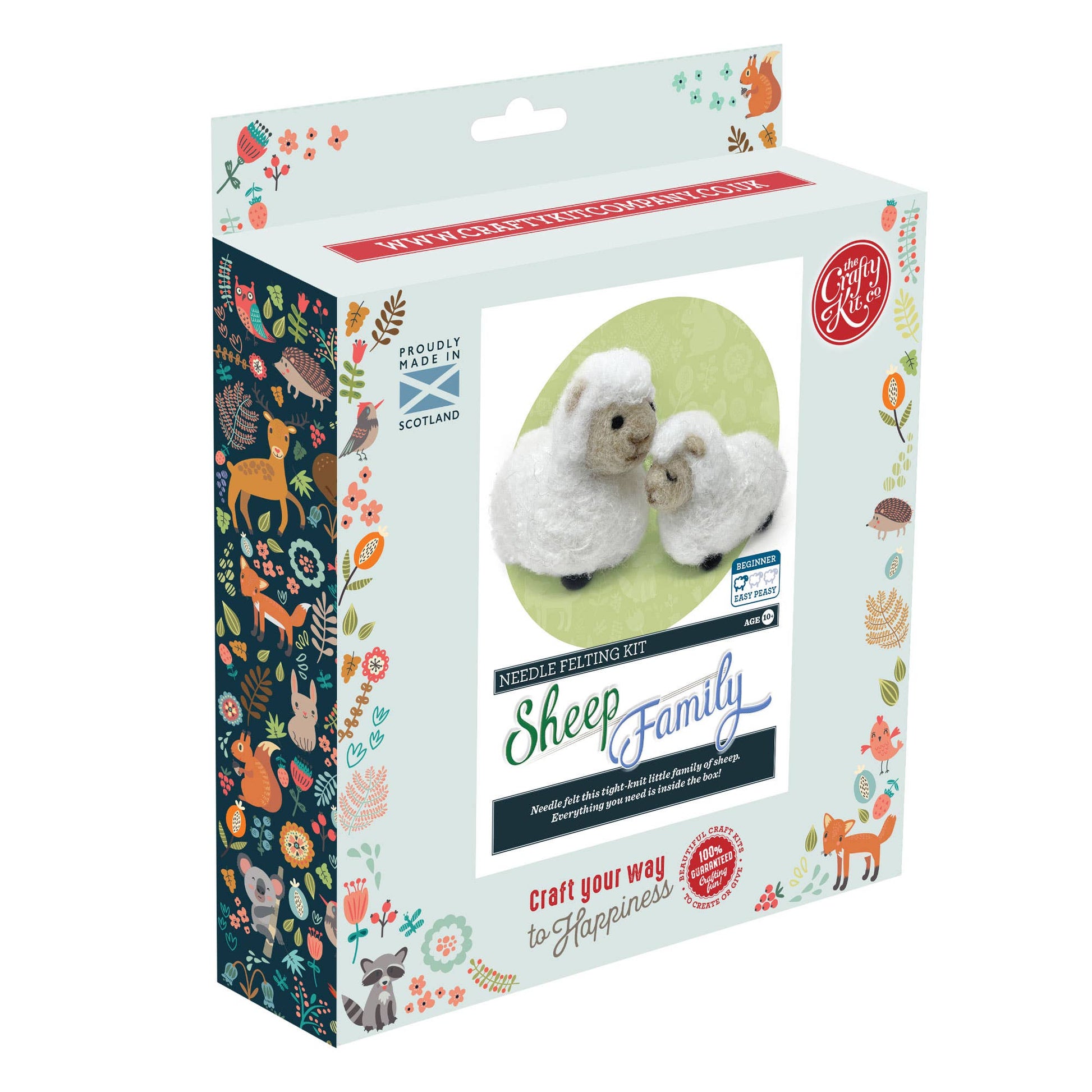 Sheep family needle felting kit, parent and baby sheep craft, beginner 3D felting kit, DIY wool animal project, Corriedale wool felting kit, The Crafty Kit Company Scotland, sustainable needle felting, sheep craft gift idea, handmade wool animals, relaxing needle felt project