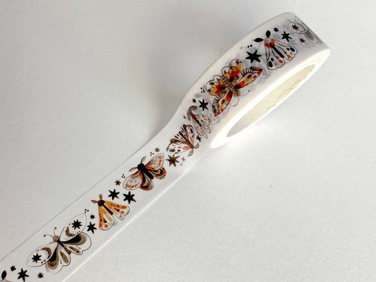 moth washi tape, Shelley Couvillion washi tape, nature washi tape, insect washi tape, illustrated washi tape, 15mm washi tape, Japanese paper tape, cute planner supplies, journaling accessories, botanical washi, bug washi tape, art tape for scrapbooking, decorative tape for bullet journal
