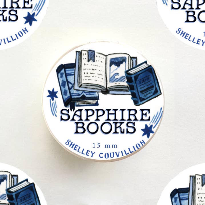 Sapphire Books Washi Tape by Shelley Couvillion with illustrated blue books