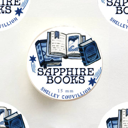 Sapphire Books Washi Tape by Shelley Couvillion with illustrated blue books