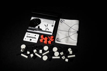 Signal board game, Signal game, cooperative deduction game, communication game, logic puzzle board game, cooperative logic game, alien communication board game, hidden rules deduction game, pattern deduction game, black and white pieces game, cooperative puzzle game for adults, quick cooperative game 15 minutes, 2 player cooperative game, party size cooperative game 2 or more players, game night logic challenge, teamwork deduction board game, family logic board game age 10+, unique indie tabletop game, sci 