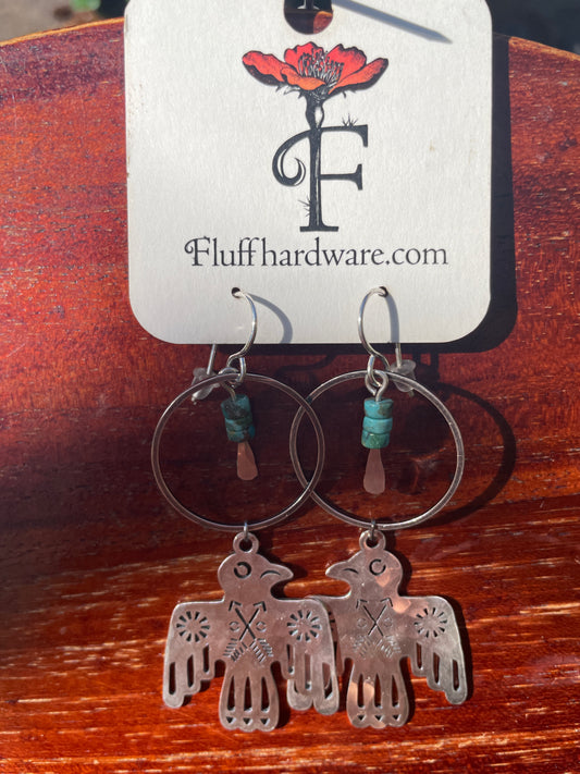 skye earrings bird and turquoise, silver bird hoop earrings, western inspired jewelry, turquoise heishi earrings, sterling silver bird earrings, nature travel earrings, bird earrings with turquoise, hypoallergenic silver earrings, wings over wild places jewelry, flight inspired earrings, handcrafted silver hoop earrings, boho bird earrings, turquoise and silver statement earrings, outdoor adventure jewelry, heishi bead bird earrings