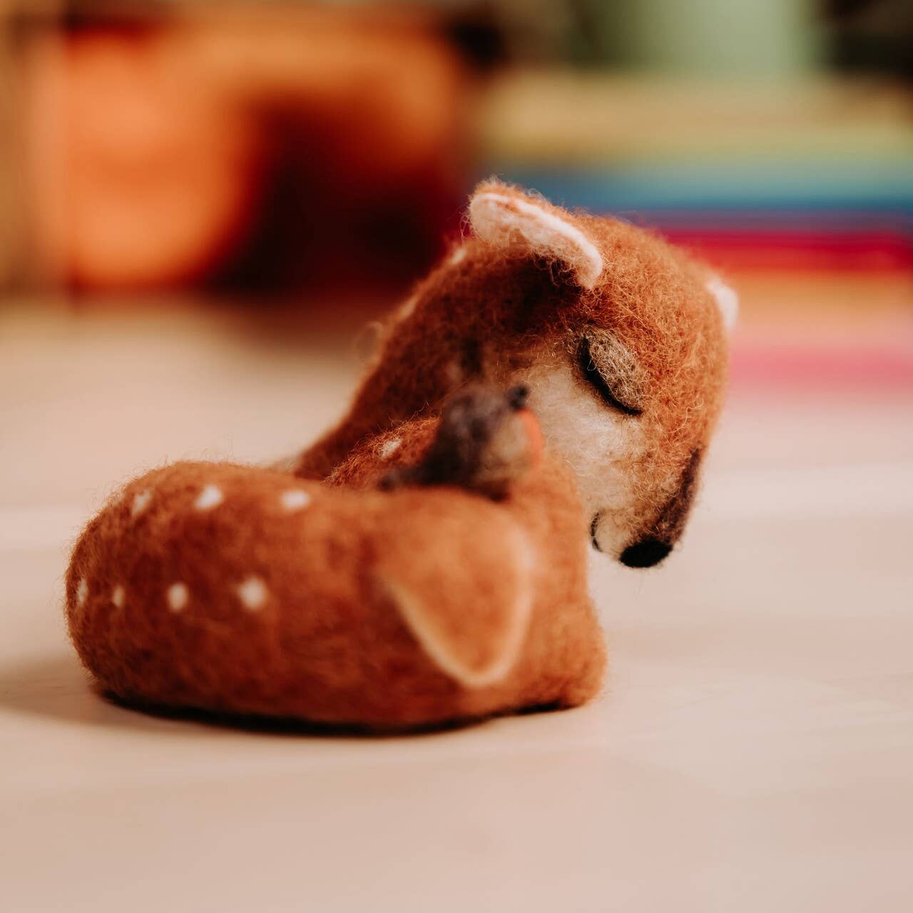 Sleepy fawn needle felting kit, woodland animal craft kit, beginner 3D needle felting, deer and robin felting kit, The Crafty Kit Company Scotland, Corriedale wool craft kit, sustainable needle felting, relaxing DIY animal project, handmade woodland decor, felted fawn gift idea