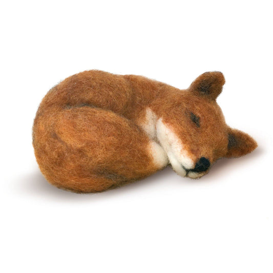 sleepy fox needle felting kit, beginner wool craft kit, woodland animal felting project, DIY fox craft kit, handmade felting kit Scotland, The Crafty Kit Company fox, Corriedale wool needle felting, cozy fox DIY craft, giftable beginner craft kit, animal lover needle felting project