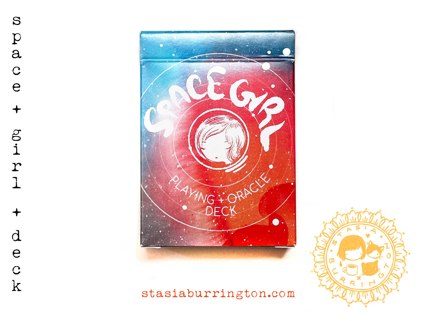 Space Girl playing cards, sci-fi oracle deck, femme astronaut card deck, cosmic divination cards, watercolor space deck, space-themed poker cards, futuristic tarot alternative, space girl oracle, 54-card sci-fi deck, space explorer gift