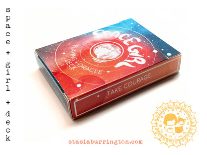 Space Girl playing cards, sci-fi oracle deck, femme astronaut card deck, cosmic divination cards, watercolor space deck, space-themed poker cards, futuristic tarot alternative, space girl oracle, 54-card sci-fi deck, space explorer gift