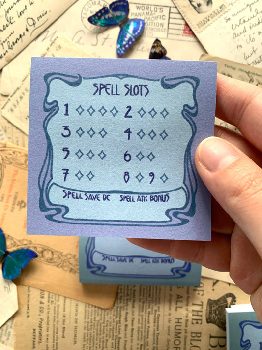 spell slot tracker, DnD spell slot sticky note, Dungeons and Dragons caster tool, D&D spell tracking notepad, tabletop RPG accessories, magic user spell tracker, full caster spell slots pad, DnD stationary, reusable spell slot tracker, purple border sticky note for DnD