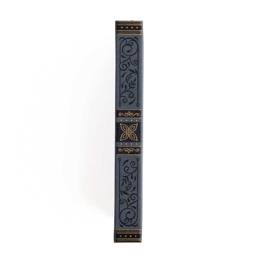 Ornately decorated spine of Archer and Olive Storybook Navy notebook