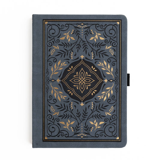 Storybook Navy notebook with vintage book-inspired gold and black detailing