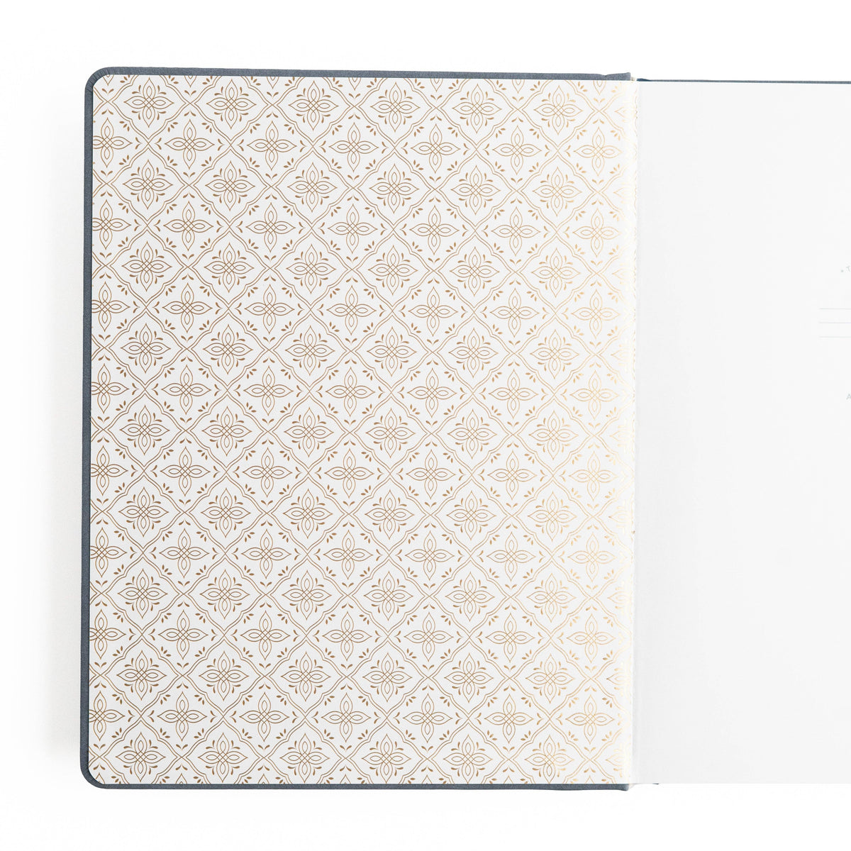 Decorative patterned endpaper inside Storybook Navy notebook
