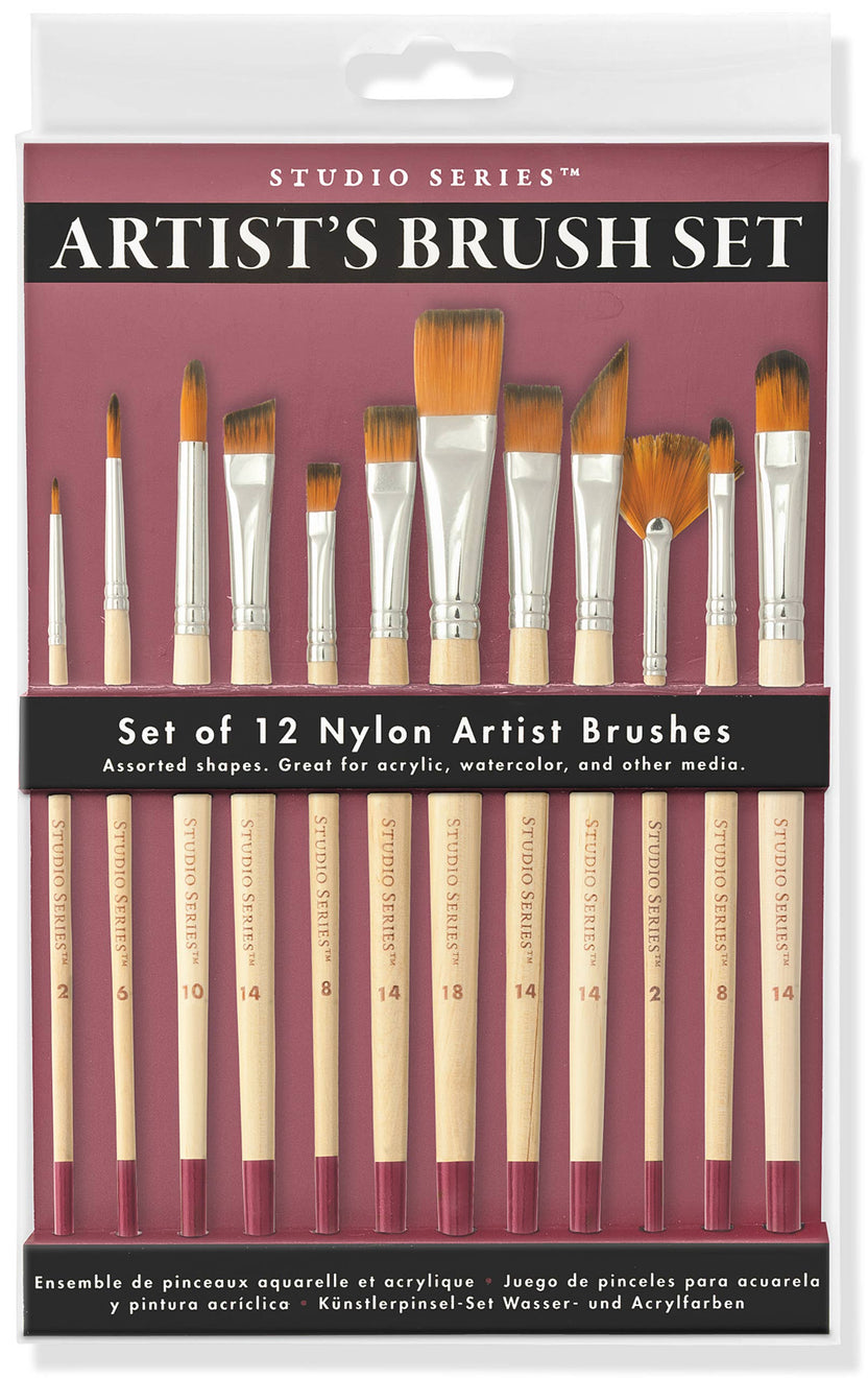 artist paintbrush set, professional paintbrush set, watercolor brushes, acrylic paintbrushes, mixed media art supplies, studio series brush set, paintbrush kit for beginners, fine detail art brushes, broad wash brushes, fan brush, angled shader, flat rake brush, dagger brush, versatile paintbrush set, painting tools for artists