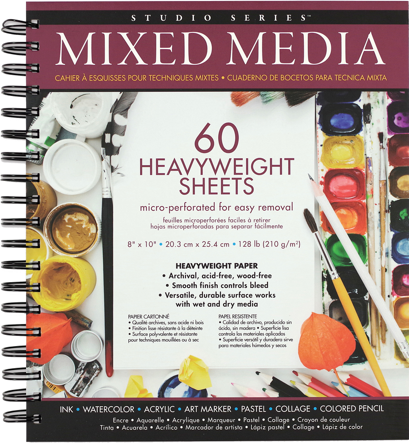 mixed media sketch pad, 8x10 art pad, spiral bound drawing pad, smooth surface art paper, heavy weight sketchbook, mixed media paper for markers and ink, acid-free sketch pad, artist travel sketchbook, durable art pad for kids and adults, studio series art supplies, 128 lb mixed media paper, archival drawing paper, creative journaling pad