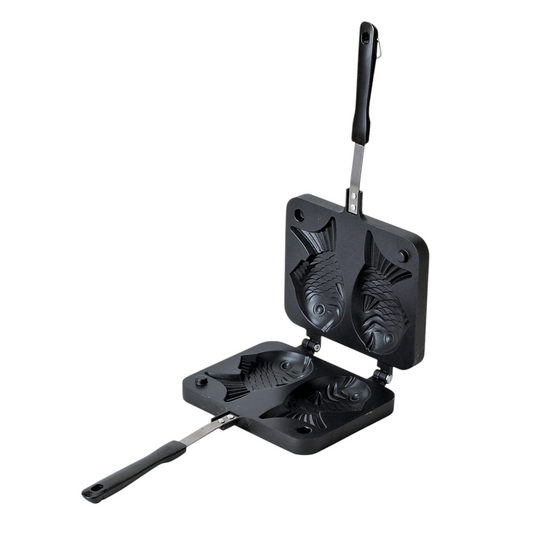 taiyaki pan, Japanese fish-shaped cake maker, Pearl Metal taiyaki mold, Urban Tokyo kitchenware, Japanese dessert mold, stovetop taiyaki maker, aluminum taiyaki pan, Japanese home cooking tools, kawaii baking gift, fish cake mold Japan, Rogue & Rye kitchen collection, fun baking gadgets, Japan-inspired kitchenware, Japanese pancake mold, easy stovetop dessert maker.