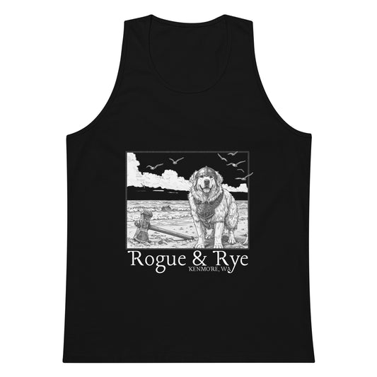 The Herald tank top, unisex RPG tank, Great Pyrenees inspired tank, Rogue & Rye tank, fantasy workout tank, adventure-ready tank top, sleeveless gamer shirt, premium cotton tank, soft RPG tank for summer, sleeveless fantasy apparel, durable RPG-themed tank, relaxed fit tank for adventurers, breathable questwear, guardian character tank top, DnD player gear