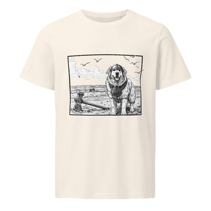 The Herald tee, organic cotton t-shirt, unisex adventure shirt, Rogue & Rye apparel, Great Pyrenees inspired shirt, mid-weight cotton tee, eco-friendly graphic tee, sustainable outdoor shirt, fantasy RPG clothing, nature-inspired unisex tee, guardian character t-shirt, soft breathable t-shirt, organic RPG apparel, adventure themed t-shirt, GOTS certified shirt