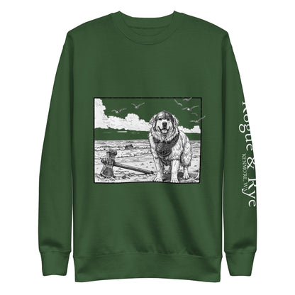 fantasy crewneck sweatshirt, The Herald sweatshirt, Great Pyrenees fighter apparel, Rogue & Rye clothing, unisex RPG sweatshirt, premium tabletop gaming sweatshirt, fleece gaming pullover, dark fantasy loungewear, stylish DnD crewneck, soft midweight gamer sweatshirt, vigilant fantasy fashion, adventure-ready sweatshirt, medieval-inspired apparel, heroic unisex sweatshirt