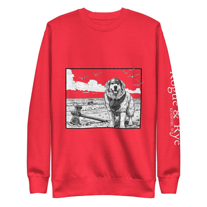 fantasy crewneck sweatshirt, The Herald sweatshirt, Great Pyrenees fighter apparel, Rogue & Rye clothing, unisex RPG sweatshirt, premium tabletop gaming sweatshirt, fleece gaming pullover, dark fantasy loungewear, stylish DnD crewneck, soft midweight gamer sweatshirt, vigilant fantasy fashion, adventure-ready sweatshirt, medieval-inspired apparel, heroic unisex sweatshirt