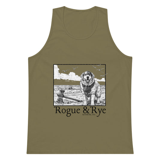The Herald tank top, unisex RPG tank, Great Pyrenees inspired tank, Rogue & Rye tank, fantasy workout tank, adventure-ready tank top, sleeveless gamer shirt, premium cotton tank, soft RPG tank for summer, sleeveless fantasy apparel, durable RPG-themed tank, relaxed fit tank for adventurers, breathable questwear, guardian character tank top, DnD player gear
