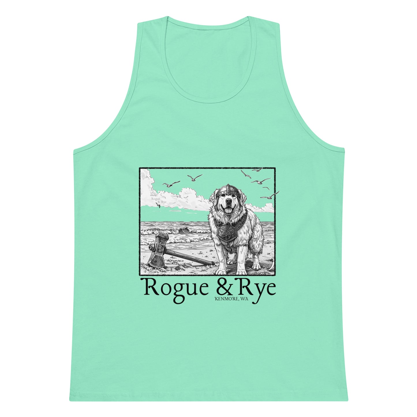 The Herald tank top, unisex RPG tank, Great Pyrenees inspired tank, Rogue & Rye tank, fantasy workout tank, adventure-ready tank top, sleeveless gamer shirt, premium cotton tank, soft RPG tank for summer, sleeveless fantasy apparel, durable RPG-themed tank, relaxed fit tank for adventurers, breathable questwear, guardian character tank top, DnD player gear