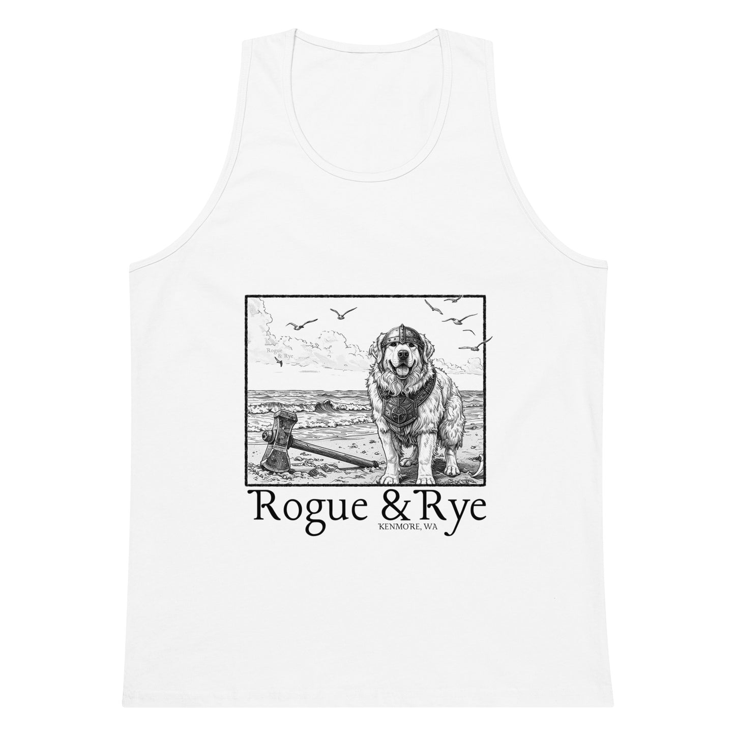 The Herald tank top, unisex RPG tank, Great Pyrenees inspired tank, Rogue & Rye tank, fantasy workout tank, adventure-ready tank top, sleeveless gamer shirt, premium cotton tank, soft RPG tank for summer, sleeveless fantasy apparel, durable RPG-themed tank, relaxed fit tank for adventurers, breathable questwear, guardian character tank top, DnD player gear