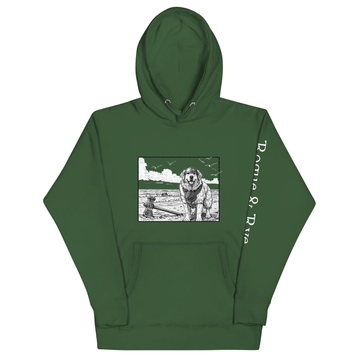 The Herald hoodie, unisex adventure hoodie, Rogue & Rye hoodie, Great Pyrenees inspired sweatshirt, fantasy RPG hoodie, cozy fleece hoodie, cotton blend hoodie, cold weather adventure gear, soft warm unisex hoodie, RPG character apparel, sustainable fantasy clothing, fleece-lined hoodie, guardian character sweatshirt, winter-ready gamer hoodie, stylish warm hoodie