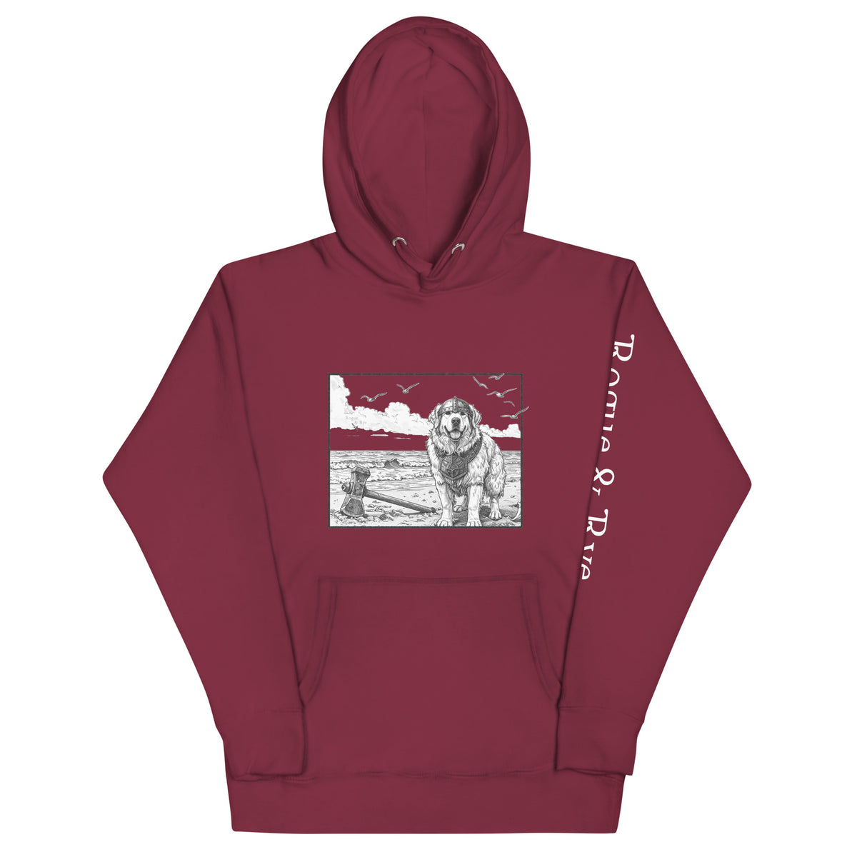 The Herald hoodie, unisex adventure hoodie, Rogue & Rye hoodie, Great Pyrenees inspired sweatshirt, fantasy RPG hoodie, cozy fleece hoodie, cotton blend hoodie, cold weather adventure gear, soft warm unisex hoodie, RPG character apparel, sustainable fantasy clothing, fleece-lined hoodie, guardian character sweatshirt, winter-ready gamer hoodie, stylish warm hoodie