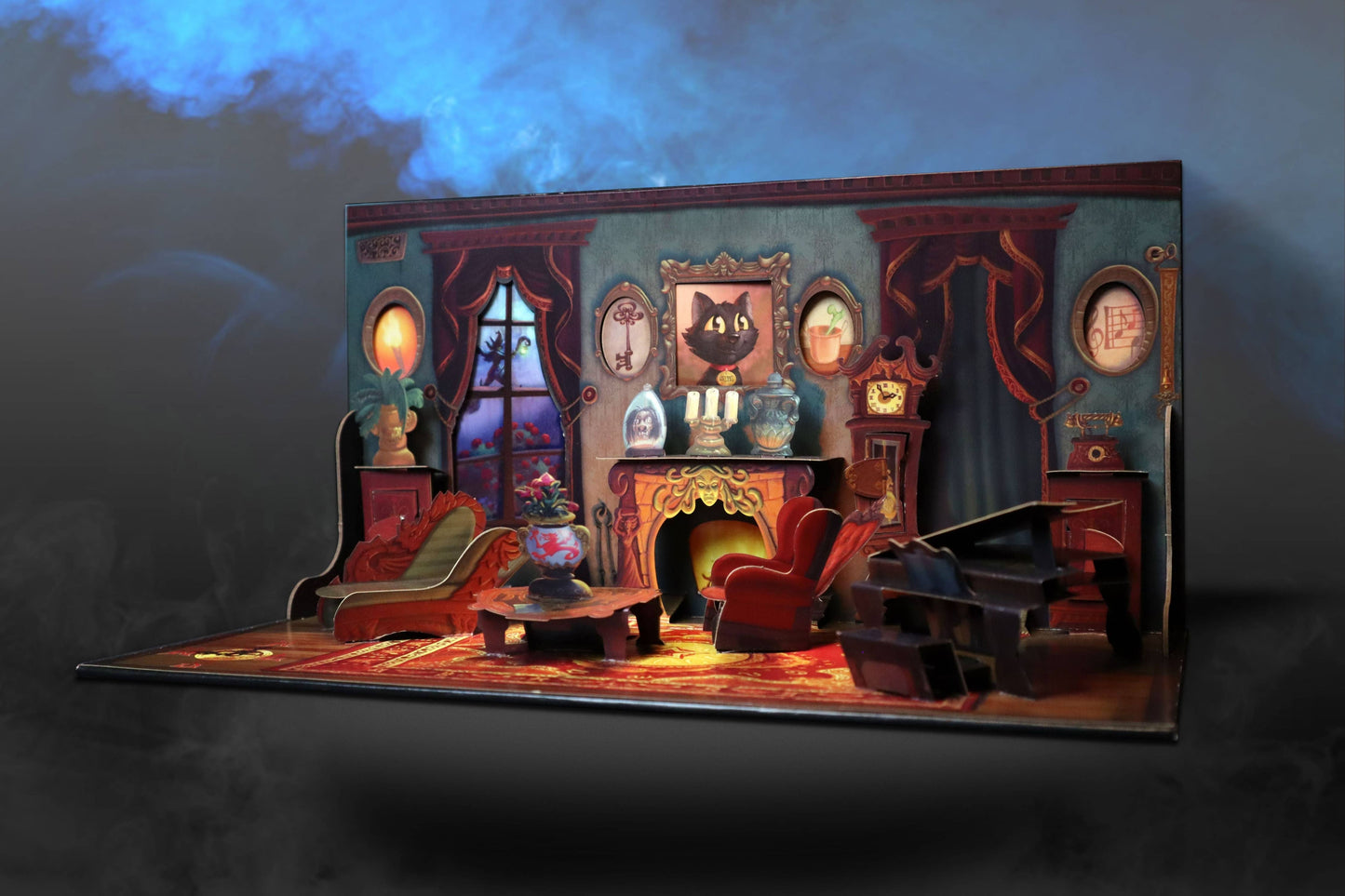 The Shivers game, The Shivers board game, pop up book board game, pop up tabletop game, pop up mystery game, cooperative mystery adventure game, story driven board game, episodic cooperative board game, modular pop up system game, spooky puzzle solving game, roleplaying mystery board game, magical mansion board game, storyteller role board game, 2 to 5 player cooperative game, 60 minute cooperative game, narrative adventure game night, spooky game for adults, Halloween game night board game, giftable board 