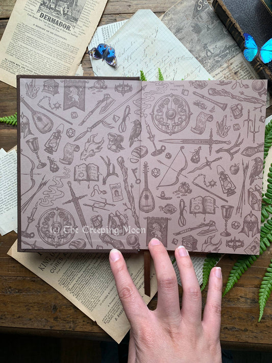 RPG dot grid journal, B6 gaming notebook, Dungeons and Dragons journal, vegan leather RPG notebook, fantasy game campaign planner, tabletop RPG accessories, The Antiquarian journal, world-building notebook, character tracking notebook, portable gaming sketchbook