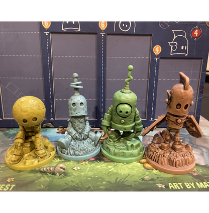 Transmissions board game, Transmissions game, Matt Dixon Transmissions, robot board game, illustrated board game, worker placement game, rondel board game, shared worker board game, engine building board game, strategy board game 1 to 4 players, solo strategy board game, 60 minute strategy game, family strategy game age 10+, miniature robots board game, board game with pipes, build a pipe network board game, engrams and electricity game, adorable robots tabletop game, welcoming strategy board game, modern e