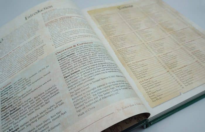Open pages from The Seeker’s Guide to Twisted Taverns RPG supplement