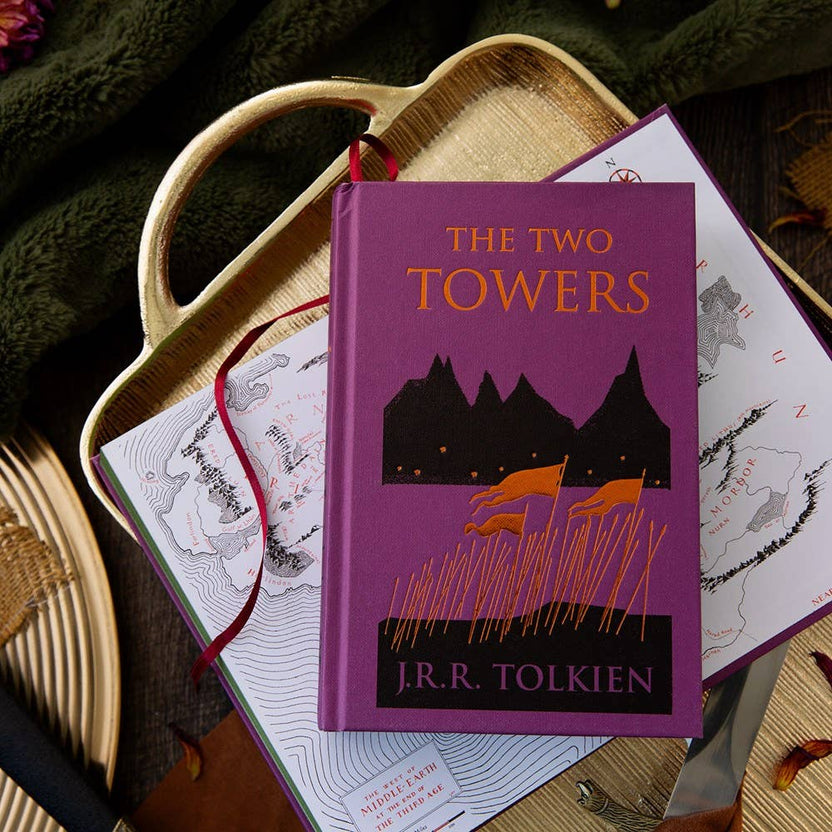 The Two Towers collectors edition, JRR Tolkien special edition hardcover, Lord of the Rings collector series, Tolkien foil-stamped hardcover, stained edges Tolkien edition, Frodo and Sam journey, Middle-earth epic fantasy classic, HarperCollins collector Tolkien, Rogue & Rye book collection, matching Tolkien hardcover set.